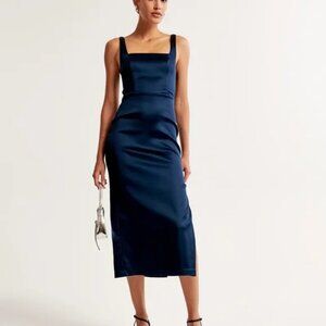 Abercrombie & Fitch Sculpting Stretch Satin Midi Dress